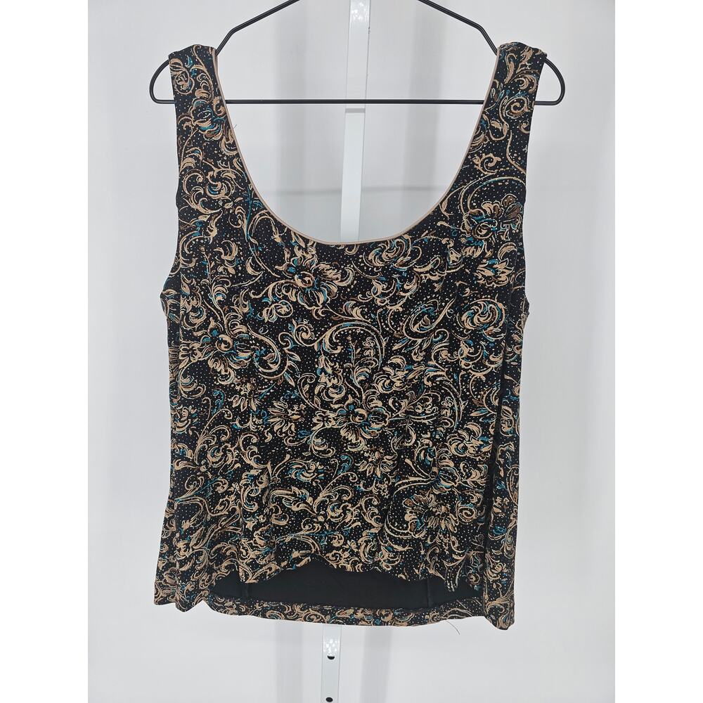 Alex Evenings Womens Sz 20 Sleeveless Formal Blouse Black Floral Slinky - Picture 4 of 4